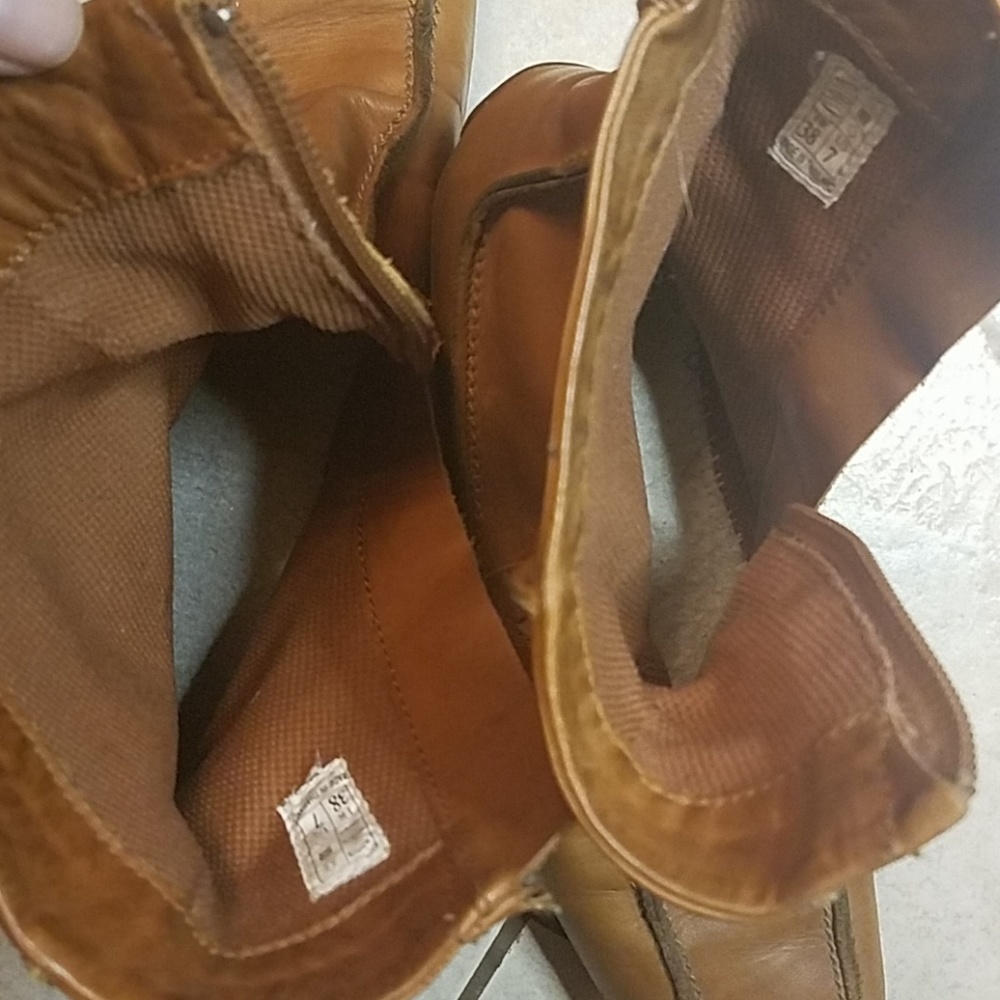 3/$25🔥Vtg 🚫 Caramel Leather Wrap Wedge Bootie - Picture 7 of 8